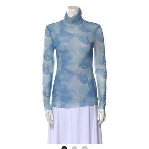Ganni blue floral print turtleneck top